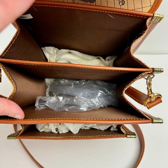 Anthropologie Taurus Leather Handbag Brown Map Print Top Handle - Picture 6 of 9